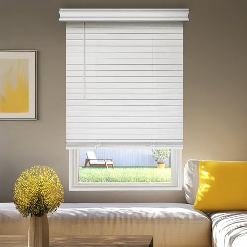 2" Cordless Faux Wood Blinds, Blackout Wooden Blinds for Indoor