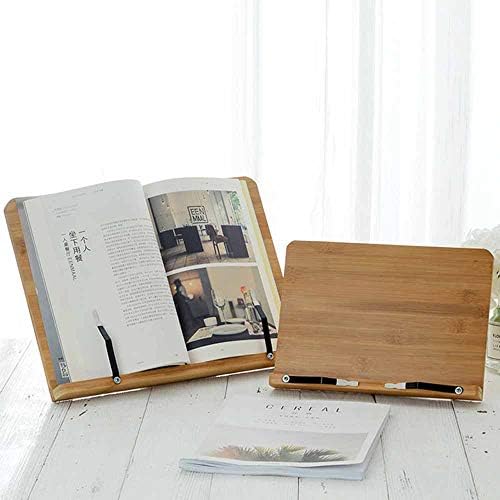 Integrity.1 Book Stand, Bamboo Book Stand, Adjustable Book Holder, Cookbook Reading Desk, Wooden Large Book Stand, Bamboo Cookbook Stand, with 2 Metal Page Holders, for Recipes, iPad, Tablets