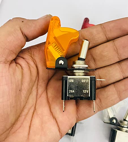 Image of Yellow ROCKER PILOT Toggle Switch WiTH Aircraft Safety Cover Rocker Toggle Switch 12V 20A ON /Off Togglle Swiitch LED Light Illuminated 3Pin for All Vehicles