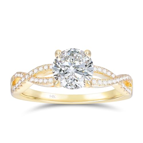 14K Gold Twisted Ring 1CT Round Cut Engagement Ring 14K Yellow Gold Moissanite Ring Solitaire Moissanite Engagement Ring for Women