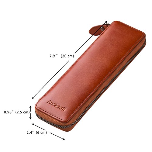 Ancicraft Pencil Case Leather Pouch Fountain Pen Holder With Zipper For Men Women (Brown) - Thumbnail 6