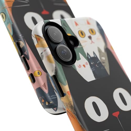 Coque iPhone 16 Plus chats colorés et grand chat noir rigide mate