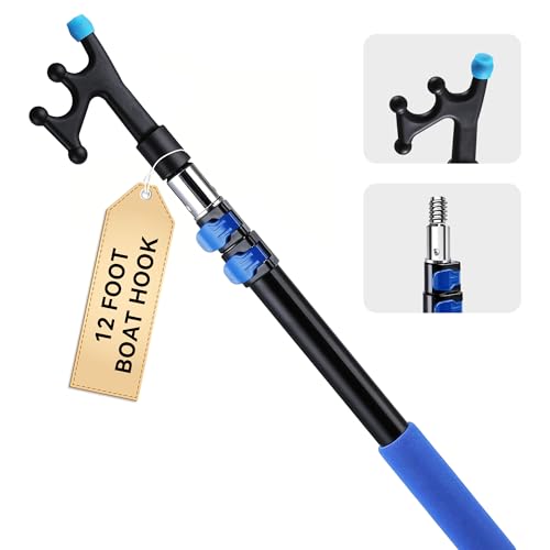 Telescoping Boat Hook for Docking Non-Slip Rubber Tip 3-Stage Anodized Aluminum Pole Floating Lightweight & Durable Scratch-Resistant & Rustproof 3/4 Threaded End for Push Pull Boating