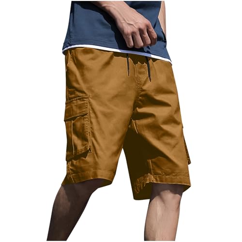 Image of Mens Cargo Shorts Lightweight Stretch Outdoor Hiking Short Gym Casual Shorts Drawstring Elastic Waist Multi Pockets