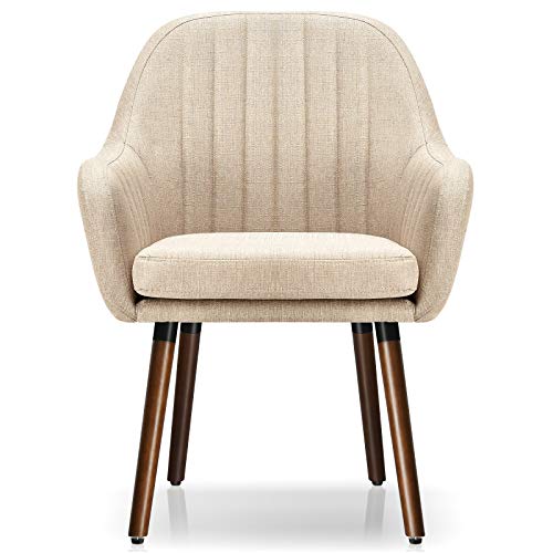 Giantex Set Of 2 Fabric Dining Chairs, Accent Upholstered Arm Chair W/Wood Legs, Thick Sponge Seat, Non-Slipping Pad, Modern Leisure Chair For Dining Room, Living Room, Bedroom (2, Beige) #TOP7