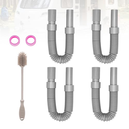 Abwasserschlauch Wohnmobil, 4PCS 80CM Ablaufschlauch Verlängerung Set Wohnwagen Flexibel Abwasserschlauch Zusammenschiebbares Wasserschlauch Mit Reinigungsbürst Für RV Abwassertank