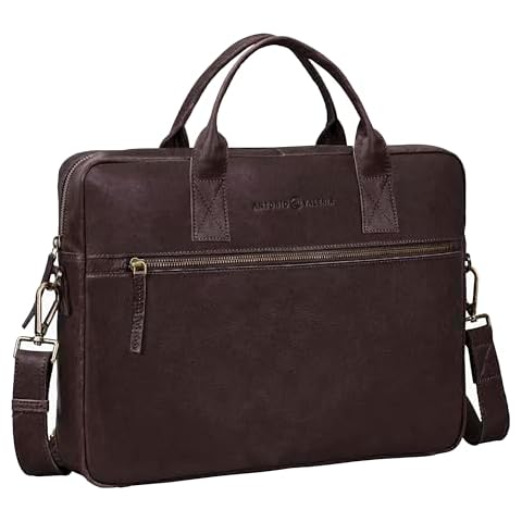 ANTONIO VALERIA Christmas Gift Andy Washed Brown Leather Laptop Messenger Bag for Men Cover