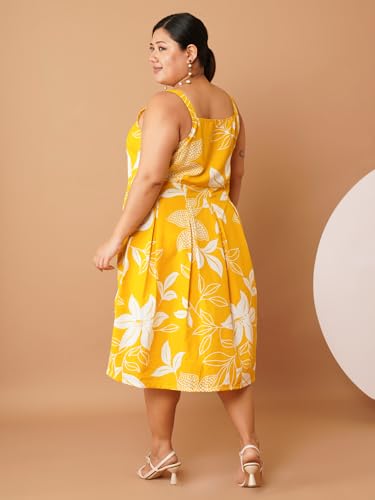 Image of U&F Beyond Plus Size Yellow Floral Georgette Midi Dress | Sleeveless Strap
