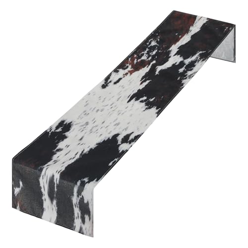 YBEATY Cow Print Table Runner Cotton Linen Rustic Animal Skin Pattern Art Country Farmhouse Cottage Table Decoration Western Style Cowhide Print Dinner Runner for Home Living Kitchen Dining