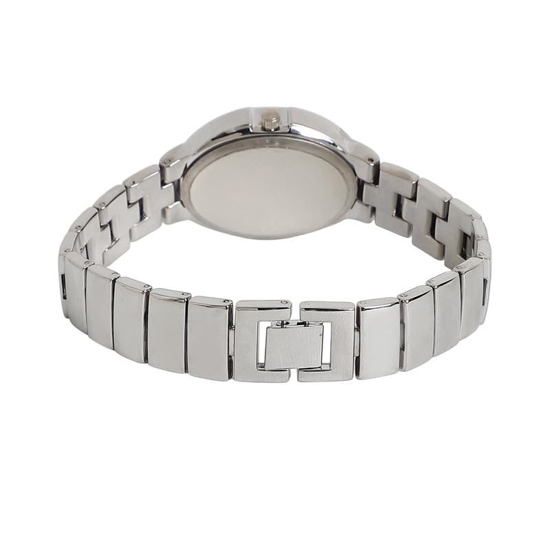 Image of Haute Sauce Women's The Pantheonique Oval Watch | Metallic Silver Stainless Steel Strap | Metallic Silver Dial | One-Size | Foldover Closure | Quartz | Analogue | Wrist Belt Watch For Female And Girls