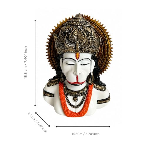 Image of eCraftIndia White Lord Hanuman Ji Idol for Home Decor | Hanuman Bust Statue with Intricate Detailing | Spiritual Decorative Showpiece for Temple, Living Room & Gifting