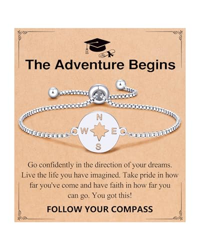 Image of 2025 Graduation Gifts for Her - Silver Adjustable Compass Bracelet for High School /College /5th Grade /8th Grade Grads