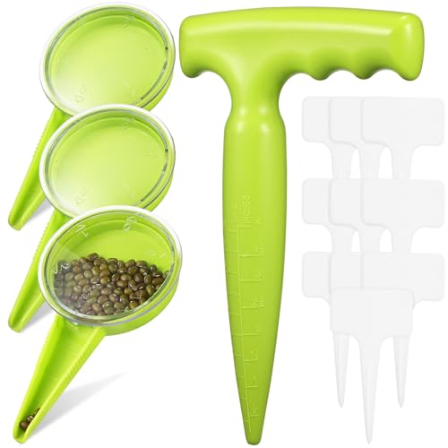 jojofuny Set Distributore di Semi Regolabile 14 Pezzi, Utensile Manuale di Semina in Plastica Resistente per Giardinaggio con Fori Multipli e Etichette per Piante per Fioriere da Giardino
