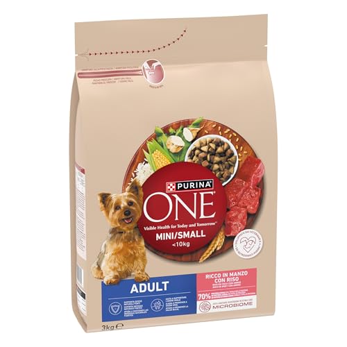 Purina ONE MINI Crocchette Cani Adult con Manzo e Riso, 1 Sacco da 3 Kg