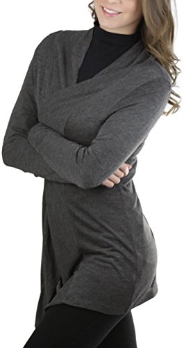 Image of ToBeInStyle Womens Open Front Long Sleeve Lightweight Asymmetrical Draped Cardigan with Side Pockets