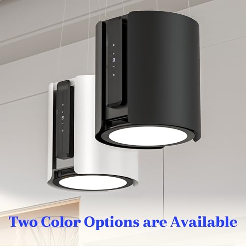 FIREGAS Inselhaube Edelstahl, 480m³/h Dunstabzugshaube Umluft & Abluft, 9 Stufen, LED-Beleuchtung, Fernbedienung, Leise Schwarze Abzugshaube für Kochinsel