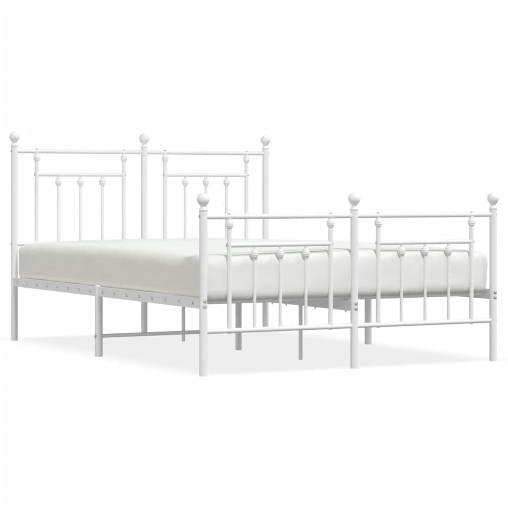 Cadre de lit en métal blanc de 140 x 190 cm avec tête de lit robuste et pied de lit pour plus de stabilité et d'espace de rangement