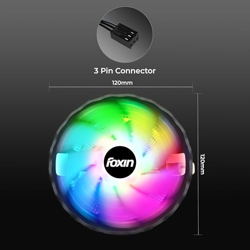 Image of Foxin FCF 002 CPU Cooling Fan with Rainbow LED | CPU Cooler 120mm RGB Fan | Hydramatic Bearing | 1500 RPM & Airflow 48 CFM | 3-Pin | Compatible with Intel LGA1700 /115X /1200 & AMD AM2 /AM3 /AM4 /AM5
