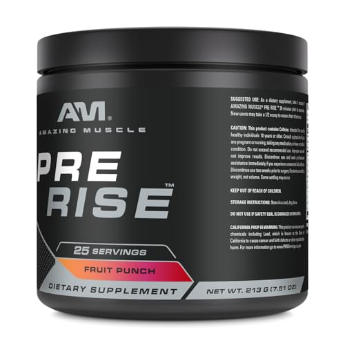 Image of Amazing Muscle Pre Rise | Pre-Workout Powder Supplement with Caffeine & Beta-Alanine for Men & Women | 25 Servings (25 Servings, Fruit Punch)