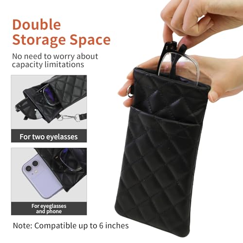 Image of Double Eyeglass Case Soft Dual Glasses Case for Women Men Travel Squeeze Top Sunglasses Cases Eyeglasses Pouch