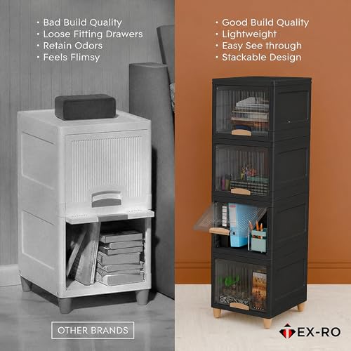 Image of TEX-RO 2XL Multipurpose Plastic Storage Cabinet with Drawers & Shelves | Wardrobe Organizer for Clothes | Toys & Books | Space-Saving Home Storage Cupboard | Black & Transparent