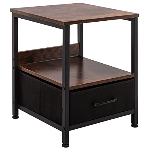 Apicizon Nightstand, Industrial End Table With Removable Drawer And Shelf, Rustic Side Table, Sofa Table For Bedroom And Living Room, Rustic Brown #TOP28