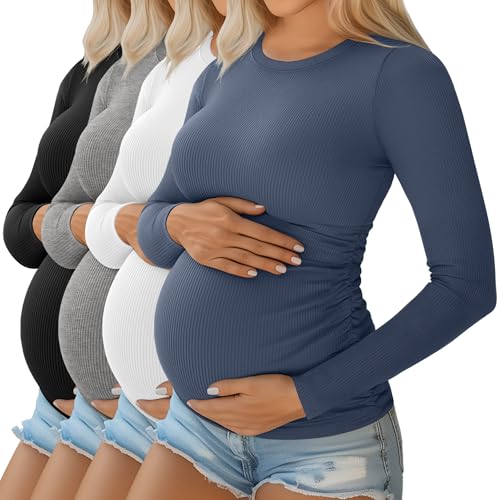 Ficerd 4 Pack Women's Maternity Shirts, 4-Color Set, Small