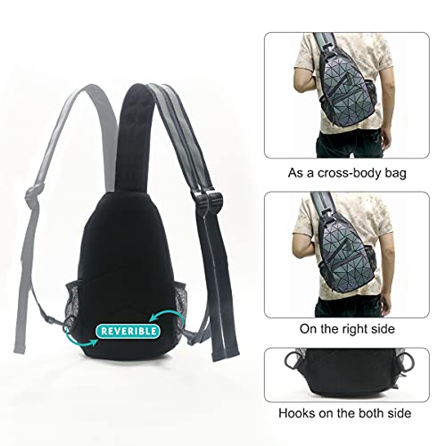 Pyfk Geometric Backpack Luminous Holographic Purse Color Changes Flash Reflective Bag For Cycling Fashion Sling Bag For Women(Prism) #TOP3