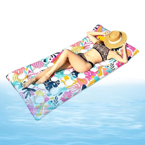 Cama Hinchable Piscina,Tumbona Flotante Estampado Hojas Tropicales | Sillón Hinchable Flotante con PVC Y Reposacabezas para Piscina,para Hombres Niños Familia Bronceado Veraniega