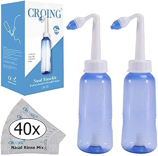 CROING - 40 x Salt + 2 x Sinus Rinse Bottle (300ml), Nasal Rinse Kit,Neti Pots, Nasal Irrigation