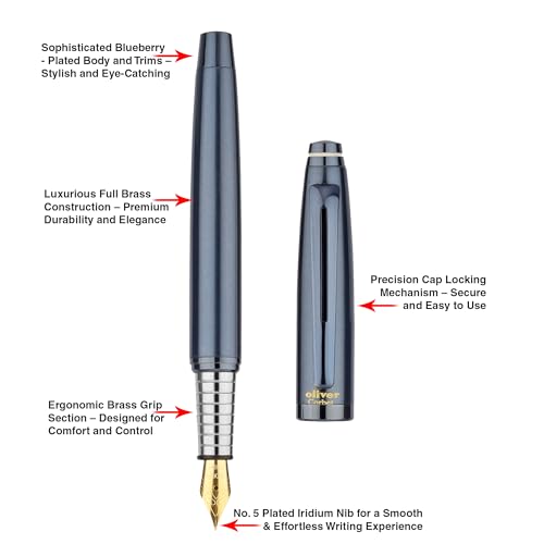 Image of Oliver Corbet Matte Blueberry Fountain Pen - Brass Body | Iridium Tip | Premium Matte Blueberry Finish | Ink Cartridge | Gift T-Box Included