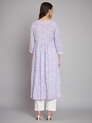 Image of Rapsodia Women Rayon Printed Naira Cut Kurta with Embroidered Yoke