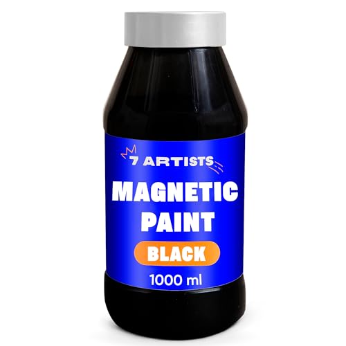 7 Artists Pintura Magnetica Negra 1000 ml – Pintura Magnetica Pizarra, Imantada para Pared y Madera Imprimada | Pasta Imantada Decorativa con Partículas Metálicas para Imanes Pequeños