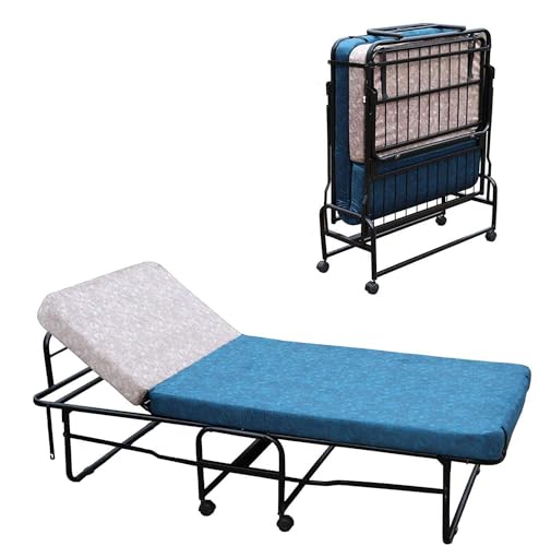 Image of Spacecrafts High Density Recliner Folding Bed | 5 Stage | Single with Mattress | Portable Space Saving Guest Lounge Bed | (3 ft x 6.3 ft) (Blue & Grey)