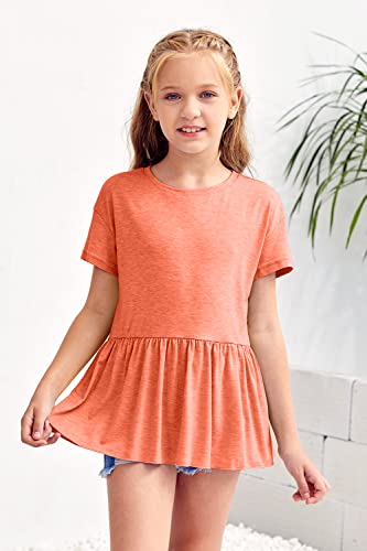 Image of Ebifin Girls Short Sleeve Tops Kids Peplum Babydoll T Shirts Tees 4-15Y | Girls T-Shirts, Crew neck Short Sleeve Shirts, Casual Tunic Tops, Cute Blouses, Summer Tees, Ruffle Hem, Loose fit