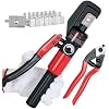 Hydraulic Lug Crimping Tool 10 US Ton with Wire Rope Cutter, 9 US Standard Chromed Hexagonal Dies 12, 10, 8, 6, 4, 2, 1/0, 2/0 AWG for Electrical Terminals and 1/8" for Stainless Steel Wire Rope