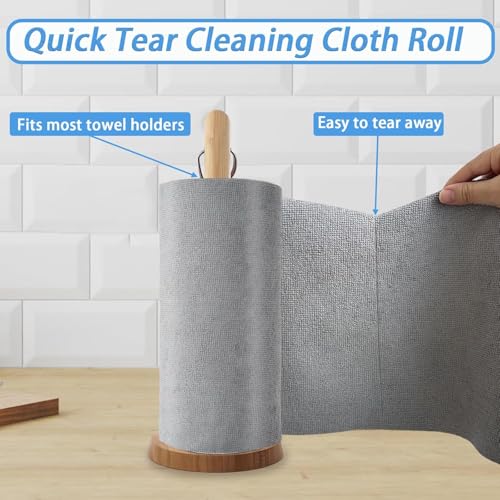 Image of UCRAVO 2 Roll kitchen cleaning clothes 100 Sheets, 20000 Times Washable - Tearable Highly Absorbent and Streak Free Multi -Purpose Wash Cloth for Kitchen | For Daily Use 10X Cheaper Than Paper Grey