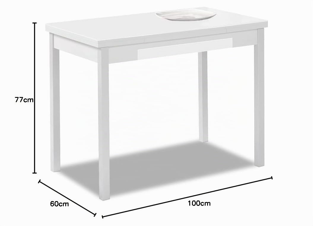 Astimesa - Mesa de Cocina Extensible con Tapa laminada, con 2 Alas y Cajón - Estructura de Metal Blanco - Color: Blanco - Mesa Cerrada: 100 cm x 60 cm. Mesa extendida: 150 x 60 cm