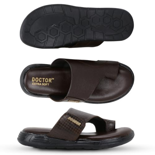Image of DOCTOR EXTRA SOFT Care Orthopedic Diabetic Comfortable Dr Sole Footwear Daily Use Casual Home Wear Stylish Black Cushioned One Toe Ring Thump Chappal-Sandals-Slippers for Men's-Gents-Boy's L-5