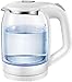 Produktbild Eco Glass Wasserkocher, 1,8 l Akku-Wasserkocher mit blauer LED-Beleuchtung, Schnellkoch-Tee-Wasserkocher, automatische Abschaltung und Trocknungsschutz, Innendeckel und Boden aus Edelstahl, 1500 W El