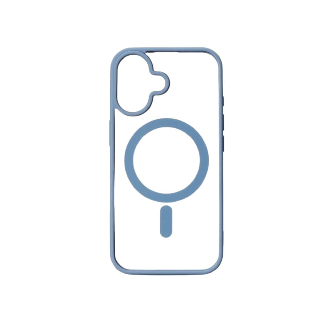 WE Custodia protettiva in gomma per Apple iPhone 16, con retro trasparente, contorno blu, compatibile con Magsafe