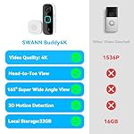 Swann Buddy4K UHD Wireless Video Doorbell & Chime | No Monthly Fee | Ultra-Wide 165° View | Smart Analytics | 2-Way Audio | Night Vision | Easy Installation | Indoor & Outdoor Surveillance | 4KBUDDY - Image 3
