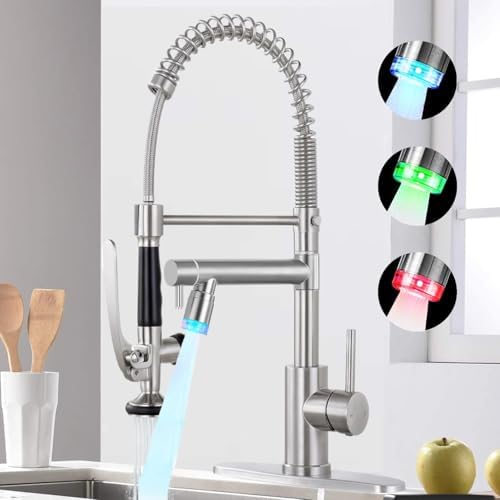 Smart Kitchen Faucet, 3 Modes Pull Down Sprayer, LED Temperature ...
