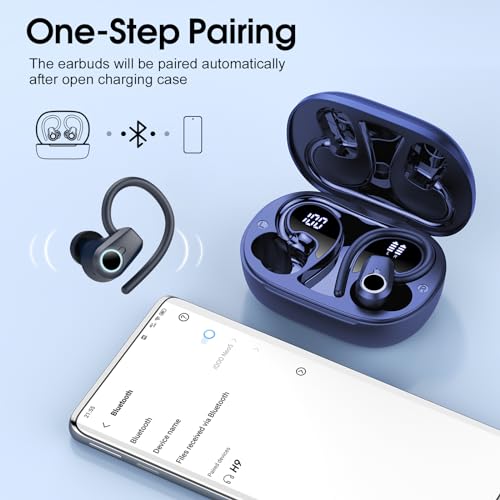 Bluetooth Kopfhörer Sport, In Ear Kopfhörer Kabellos Bluetooth 5.3, 50Std Ultraleicht Earbuds mit Bügel, Noise Cancelling Ohrhörer Bluetooth, HiFi Stereo, LED Anzeige, IP7 Wasserdicht Joggen, Blau – Bild 6