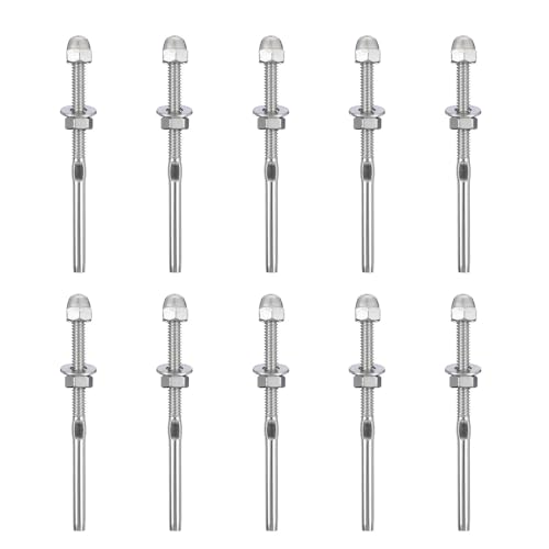 LIFKICH 10 Unidades Tensor Accesorio Terminal de Cable de Acero Inoxidable Resistente y Antióxido en Color Plata para Barandilla Exterior para Sistema de Barandilla de Escaleras