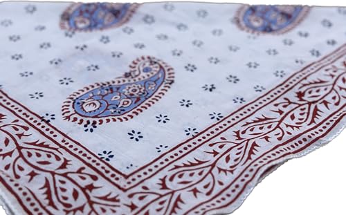 Bandana Scarf Handmade Hand Block Print Gamayun Bandana in Cream, Pumpkin and Steel - Handmade Organic Cotton Bandana Stylish Hand Block Print Bandana Neck Scarf for Men and Women3
