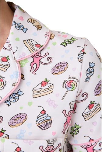 Image of Womens Pajamas Set Trendy 2 Piece Button Down Monkey Shorts Set Y2k Roller Dupes Rabbit Long Sleeve Preppy Loungewear Pjs, XX-Small, Sweet Dreams