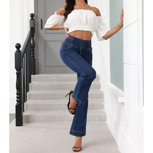 ECHOINE High Waisted Bell Bottom Jeans for Women Stretchy Flared Bootcut Denim Pants with Pockets3