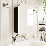 AGDULL Victorian-Style Recessed Bathroom Medicine Cabinet, Wood Wall Cabinet with Curved Mirror, Bathroom Storage Cabinet, Black, 16.5x24 Inch