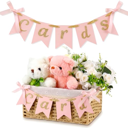 Image of Yaomiao Mini Cards Sign Banner for Card Box Wedding Themed Hanging Banner Decor Party Decoration for Birthday for Basket Table Greeting Photo Props Table Decor, Basket Not Included (Cute,Card)